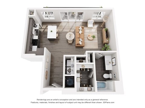 Floor plan for studio, 1 bath, 708 sqft